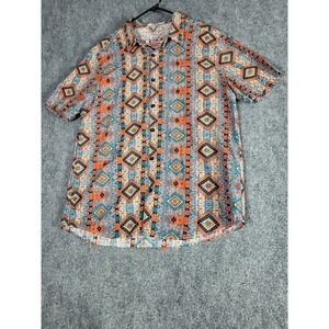 Vatpave Southwestern Print‎ Button Up Hawaiian Shirt Tropical Vacay Men's Sz L